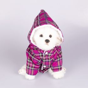 Dog Hooded Sweater Plaid Pet Clothes (Option: Rose Red-M)