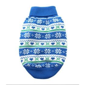 Dog Cable Knit 100% Cotton Sweater (Color: Snowflakes and Hearts Blue, size: X-Small)