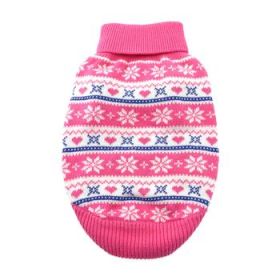 Dog Cable Knit 100% Cotton Sweater (Color: Snowflakes and Hearts Pink, size: 3X-Large)