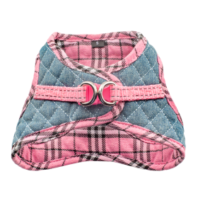 Step-In Denim Dog Harness - Pink Plaid (Color: Pink Plaid, size: xs)