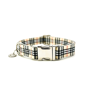 Adjustable Collar - Quick Release Metal Alloy - Beige Plaid (Color: Beige Plaid, size: M)