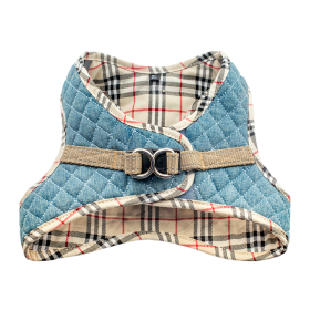 Step-In Denim Dog Harness - Beige Plaid (Color: Beige Plaid, size: xs)