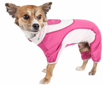 Pet Life Active 'Warm-Pup' Heathered Performance 4-Way Stretch Two-Toned Full Body Warm Up (Color: Pink, size: X-Large)