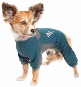 Dog Helios 'Rufflex' Mediumweight 4-Way-Stretch Breathable Full Bodied Performance Dog Warmup Track Suit (Color: Blue, size: X-Small)