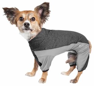 Pet Life Active 'Chase Pacer' Heathered Performance 4-Way Stretch Two-Toned Full Body Warm Up (Color: Black, size: X-Small)