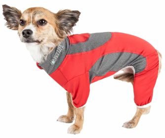 Pet Life Active 'Warm-Pup' Heathered Performance 4-Way Stretch Two-Toned Full Body Warm Up (Color: Red, size: large)