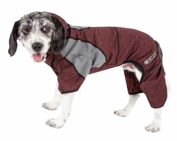 Pet Life Active 'Fur-Breeze' Heathered Performance 4-Way Stretch Two-Toned Full Bodied Hoodie (Color: Burgundy, size: large)