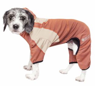 Pet Life Active 'Fur-Breeze' Heathered Performance 4-Way Stretch Two-Toned Full Bodied Hoodie (Color: Orange, size: large)