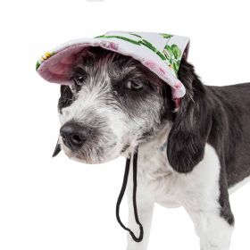 Pet Life 'Botanic Bark' Floral Uv Protectant Adjustable Fashion Dog Hat Cap (size: medium)