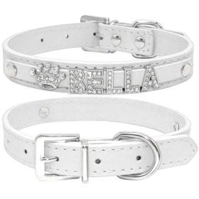 Bling Rhinestone Puppy Dog Collars Personalized Small Dogs Chihuahua (Color: White, size: L)