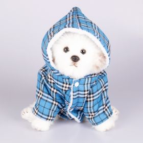 Dog Hooded Sweater Plaid Pet Clothes (Option: Blue-XL)